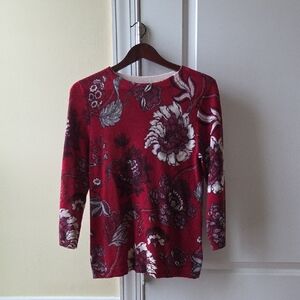 Talbots Pure Cashmere Red Floral sweater size M nwot